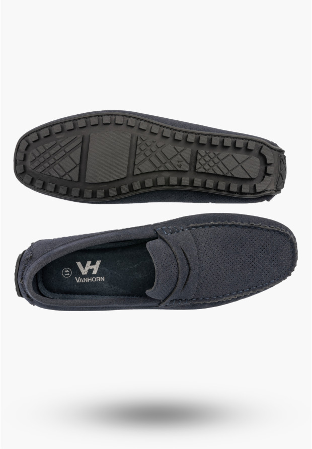 Mokasyny Męskie Ażurowe Eleganckie Wizytowe Buty Casual Granatowe Vanhorn