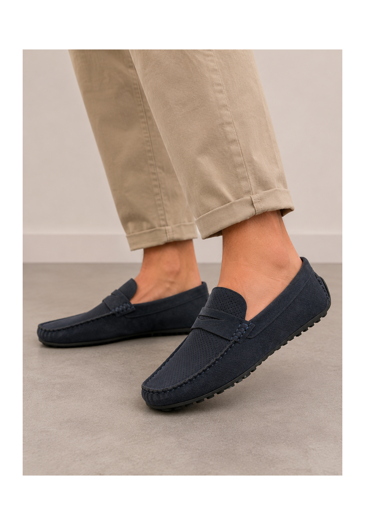 Mokasyny Męskie Ażurowe Eleganckie Wizytowe Buty Casual Granatowe Vanhorn