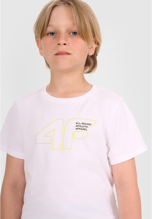Koszulka Dziecięca 4F T-Shirt Sportowy Bawełniany Z Nadrukiem Biały 4FJWAW25TTSHM2417