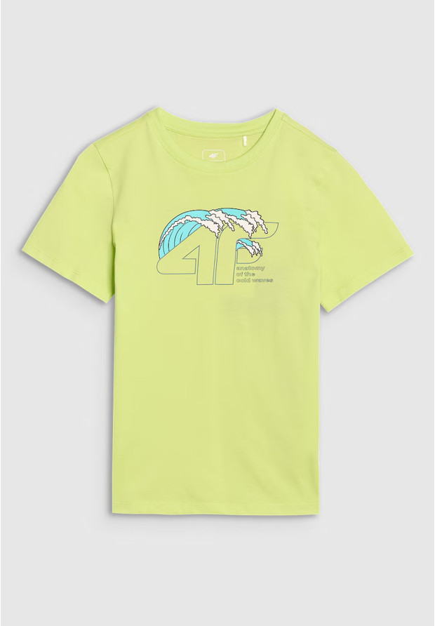 Koszulka Chłopięca 4F Sportowa Bawełniana Z Logo T-Shirt Zielony 4FJWSS25TTSHM1917