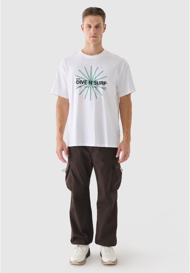 Koszulka Męska 4F Sportowa Bawełniana T-Shirt Regular Nadruk Biała 4FRSS24TTSHM2540
