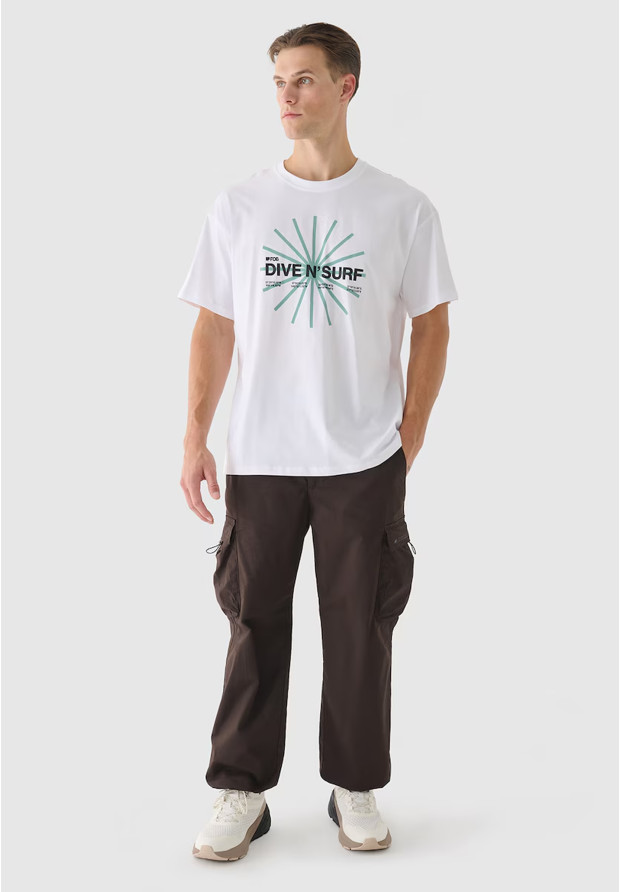 Koszulka Męska 4F Sportowa Bawełniana T-Shirt Regular Nadruk Biała 4FRSS24TTSHM2540