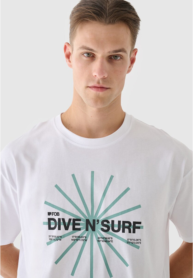 Koszulka Męska 4F Sportowa Bawełniana T-Shirt Regular Nadruk Biała 4FRSS24TTSHM2540