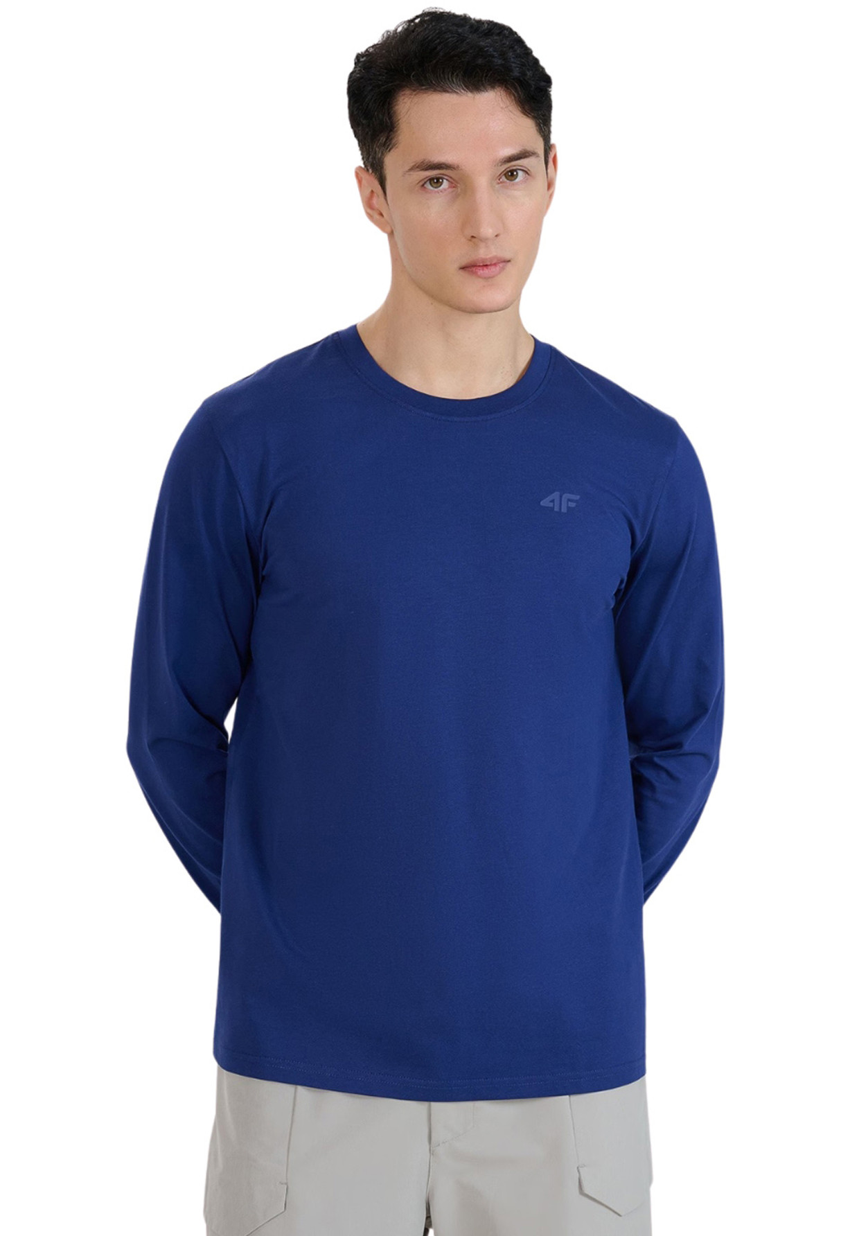 Koszulka Męska 4F Sportowa Bawełniana Longsleeve Regular Casual Granatowa 4FWMM00TLONM432