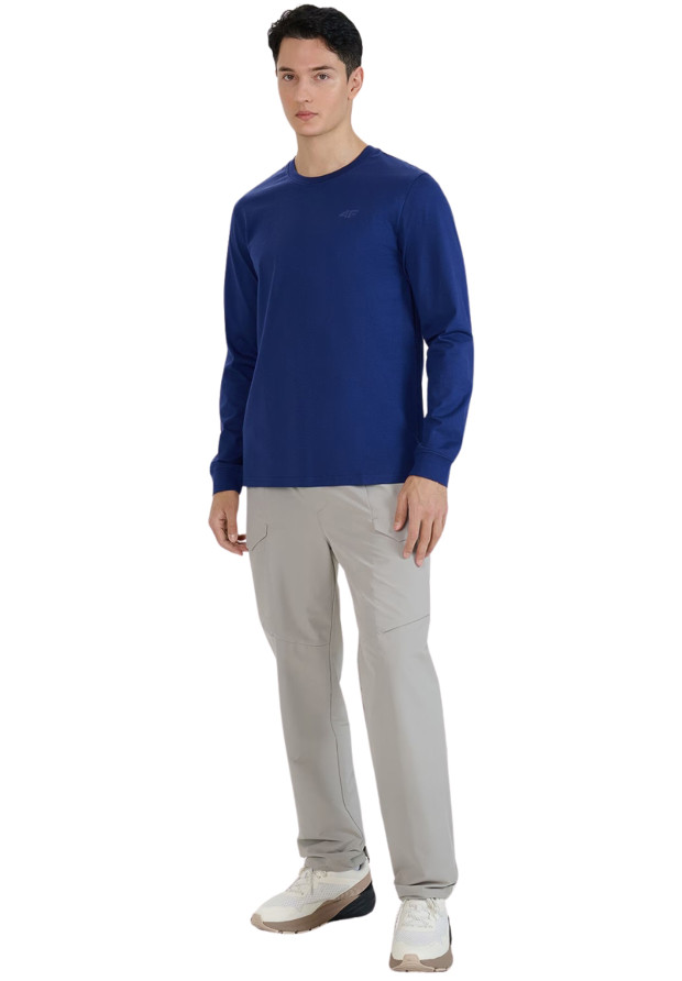 Koszulka Męska 4F Sportowa Bawełniana Longsleeve Regular Casual Granatowa 4FWMM00TLONM432