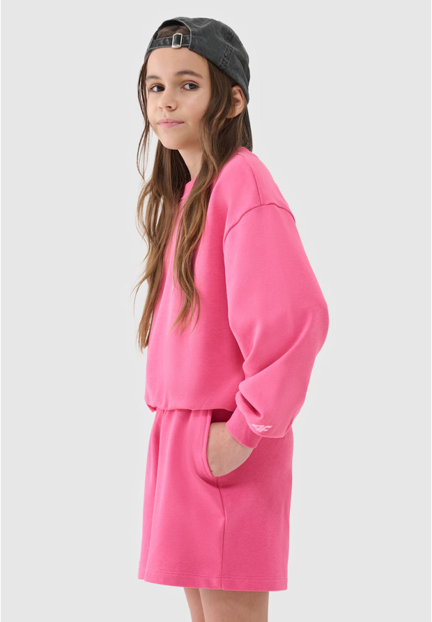 Spodenki Dresowe Dziewczęce 4F Luźne Oversize Sportowe Casual Różowe 4FJWSS25TSHOF470