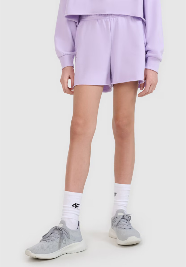 Spodenki Dresowe Dziewczęce 4F Luźne Regular Sportowe Casual Fioletowe 4FJWSS25TSHOF484