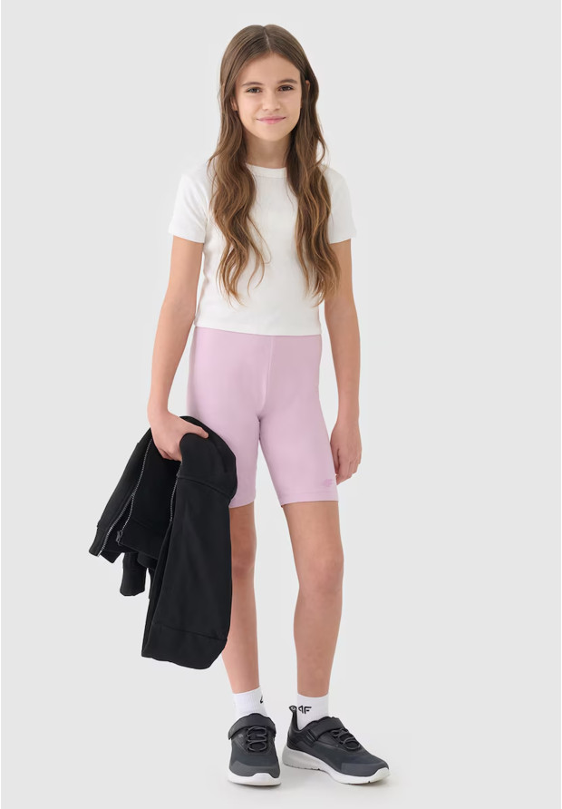 Legginsy Dziewczęce 4F Kolarki Bawełniane Spodenki Jasny Róż 4FJWSS25TSTIF014