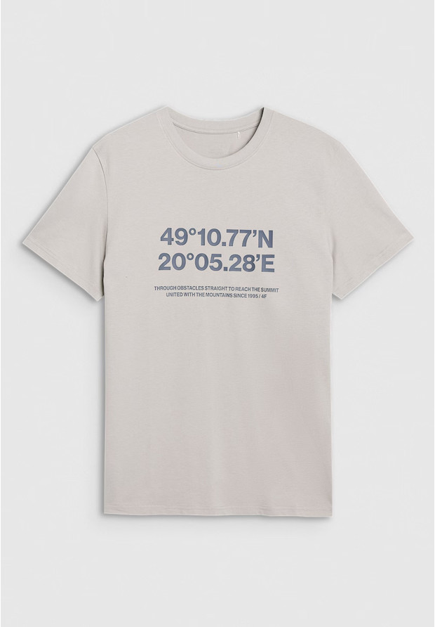 Koszulka Męska 4F Sportowa Bawełniana T-Shirt Regular Nadruk Szary 4FWSS25TTSHM2209