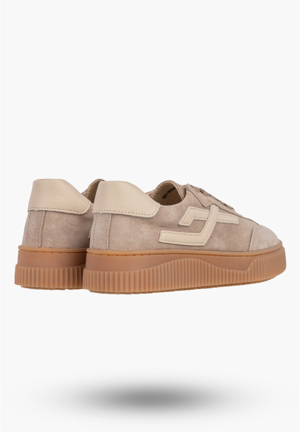 Sneakersy Damskie Skórzane Buty Zamszowe Sportowe Na Platformie Casual Beżowe