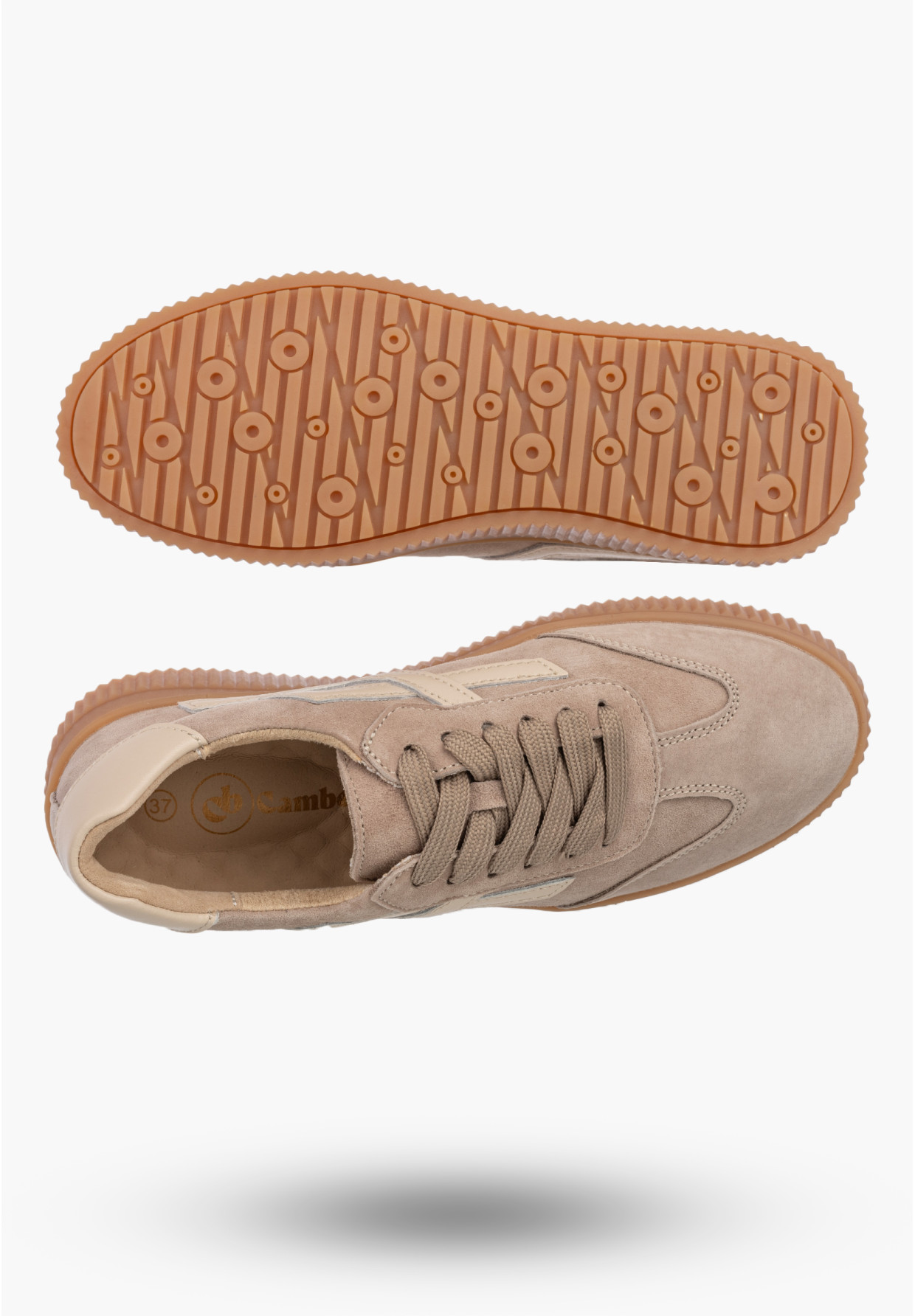 Sneakersy Damskie Skórzane Buty Zamszowe Sportowe Na Platformie Casual Beżowe