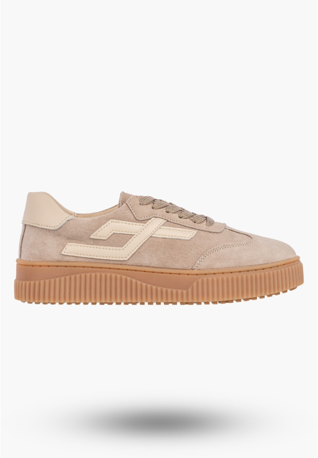 Sneakersy Damskie Skórzane Buty Zamszowe Sportowe Na Platformie Casual Beżowe