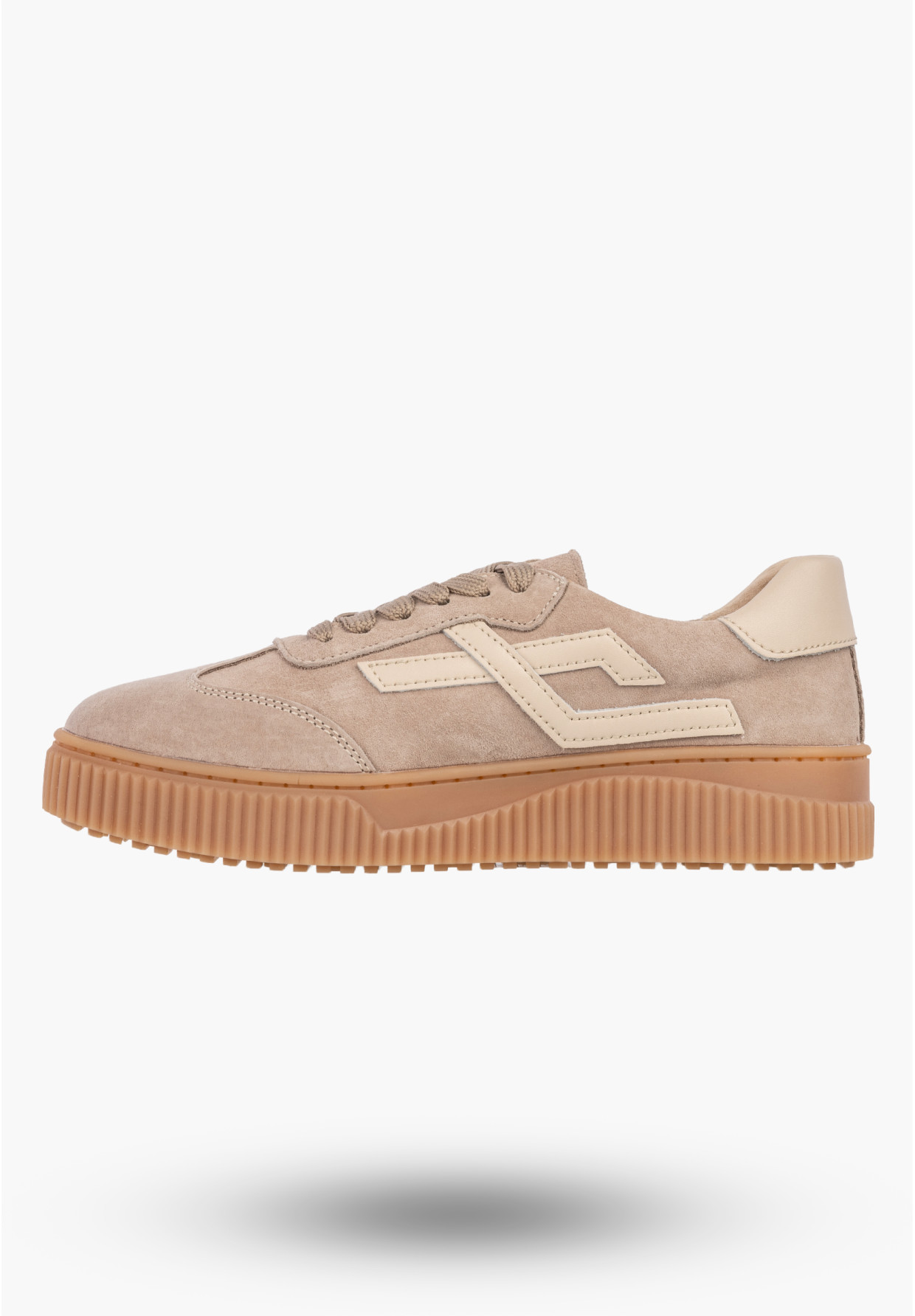 Sneakersy Damskie Skórzane Buty Zamszowe Sportowe Na Platformie Casual Beżowe