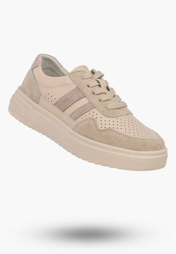 Beżowe sneakersy damskie Cambell ze skóry naturalnej