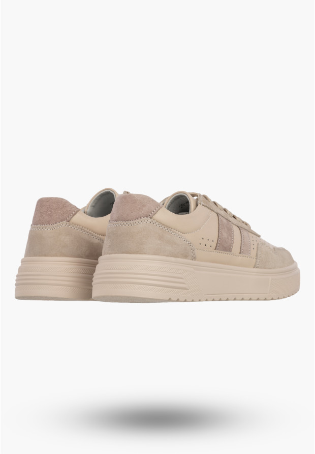 Sneakersy Damskie Skórzane Buty Zamszowe Sportowe Casual Beżowe