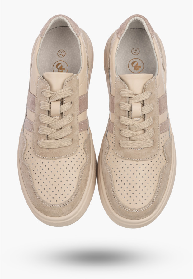 Sneakersy Damskie Skórzane Buty Zamszowe Sportowe Casual Beżowe