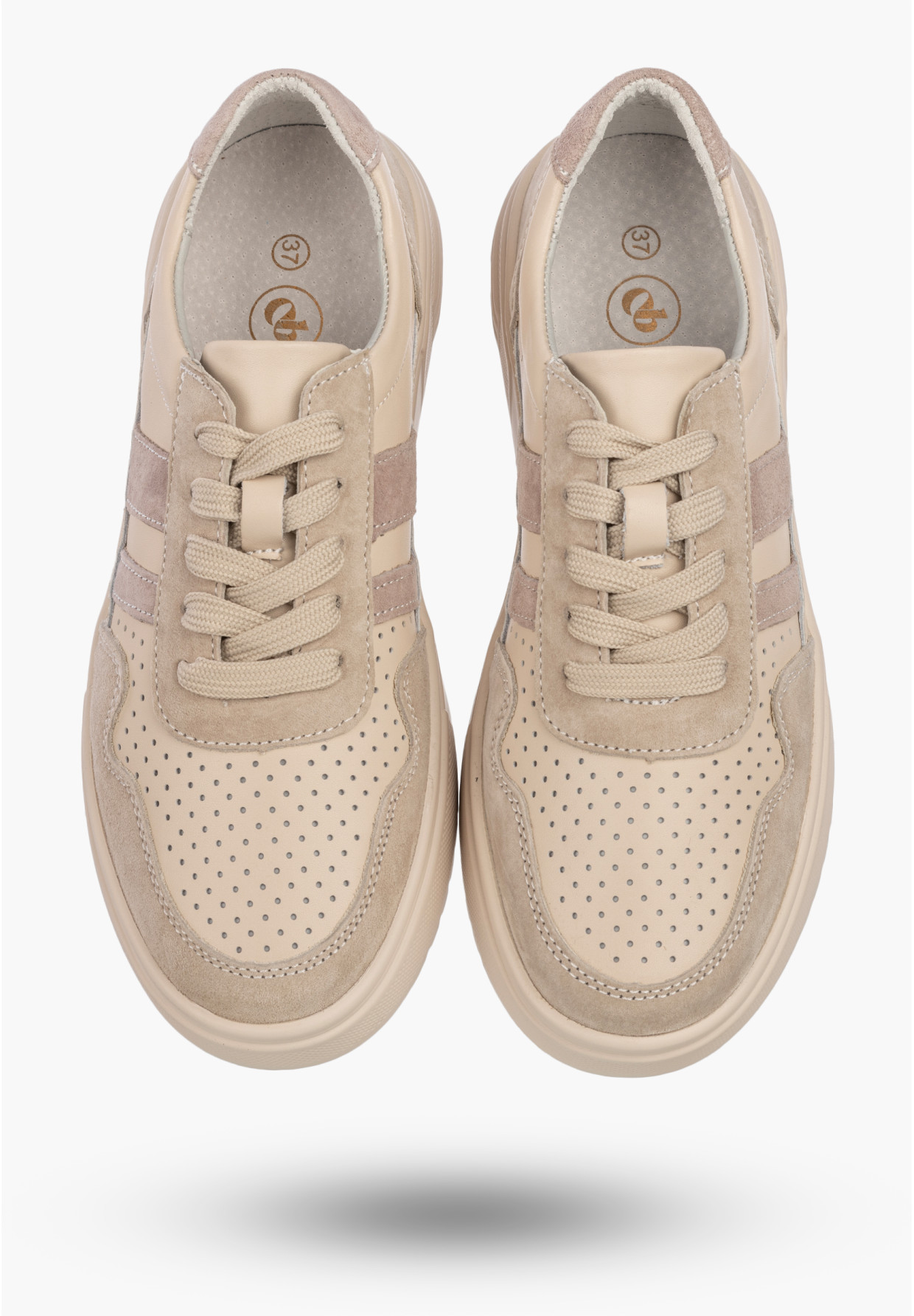 Sneakersy Damskie Skórzane Buty Zamszowe Sportowe Casual Beżowe