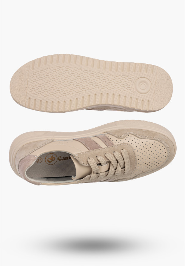 Sneakersy Damskie Skórzane Buty Zamszowe Sportowe Casual Beżowe