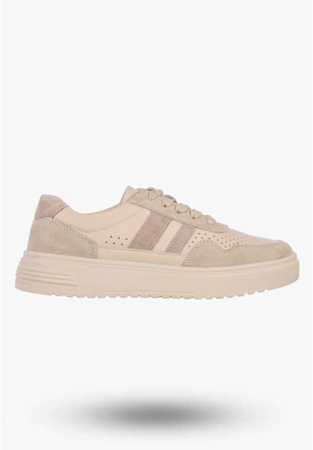 Sneakersy Damskie Skórzane Buty Zamszowe Sportowe Casual Beżowe