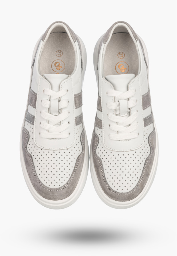 Sneakersy Damskie Skórzane Buty Zamszowe Sportowe Casual Białe