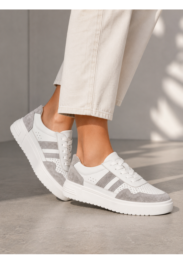 Sneakersy Damskie Skórzane Buty Zamszowe Sportowe Casual Białe