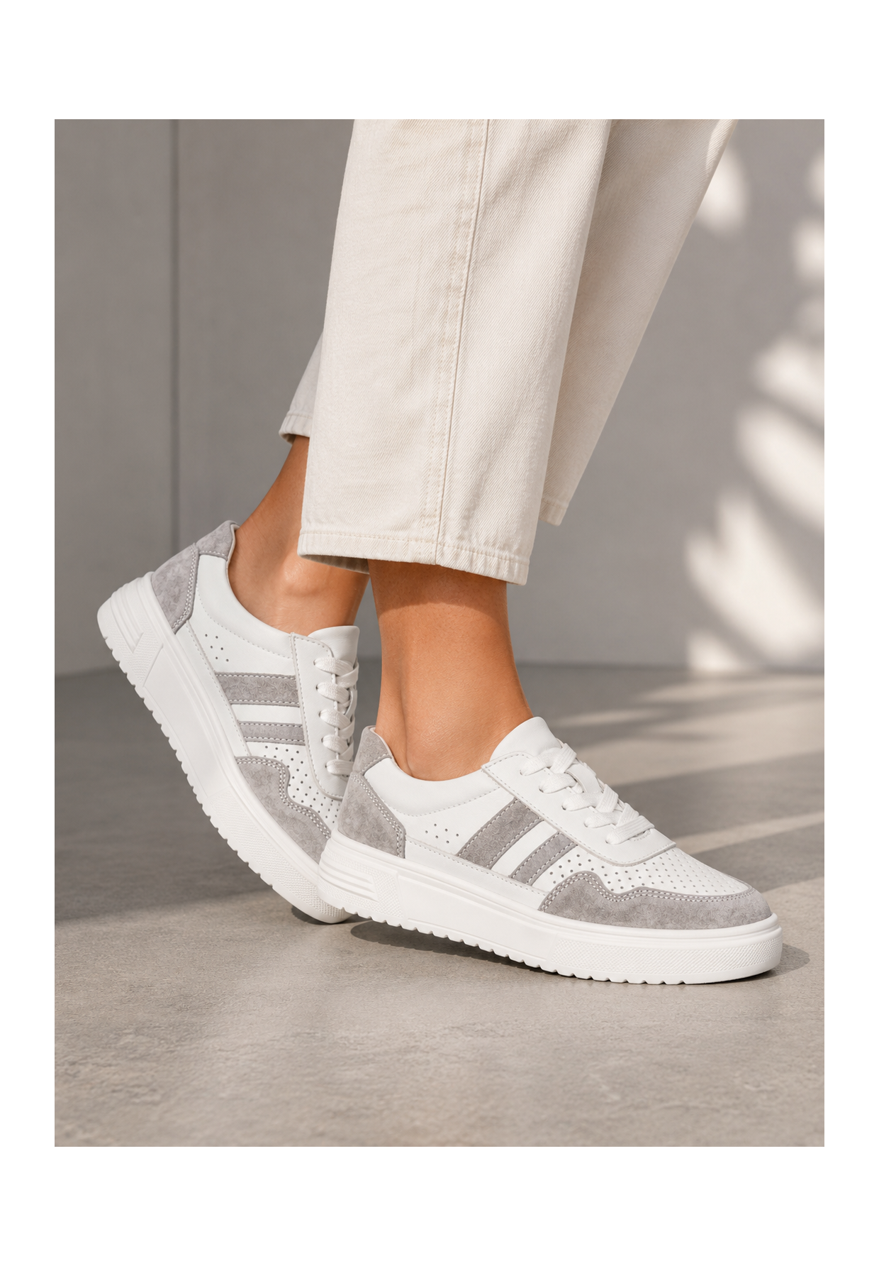 Sneakersy Damskie Skórzane Buty Zamszowe Sportowe Casual Białe