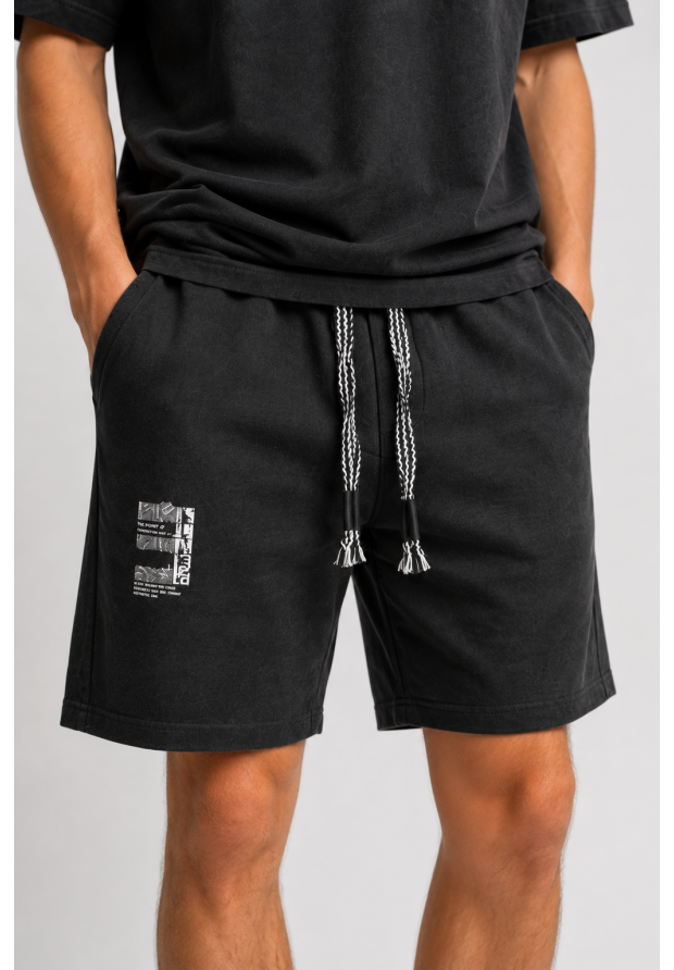Komplet Męski T-Shirt Szorty Dresowe Casual Letni Zestaw Bawełniany Czarny