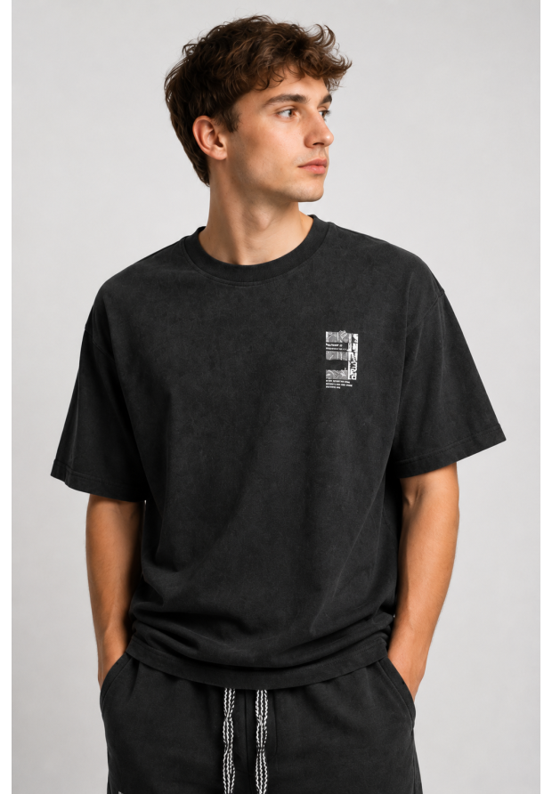 Komplet Męski T-Shirt Szorty Dresowe Casual Letni Zestaw Bawełniany Czarny