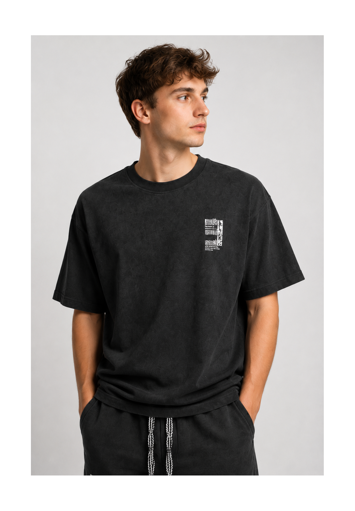 Komplet Męski T-Shirt Szorty Dresowe Casual Letni Zestaw Bawełniany Czarny