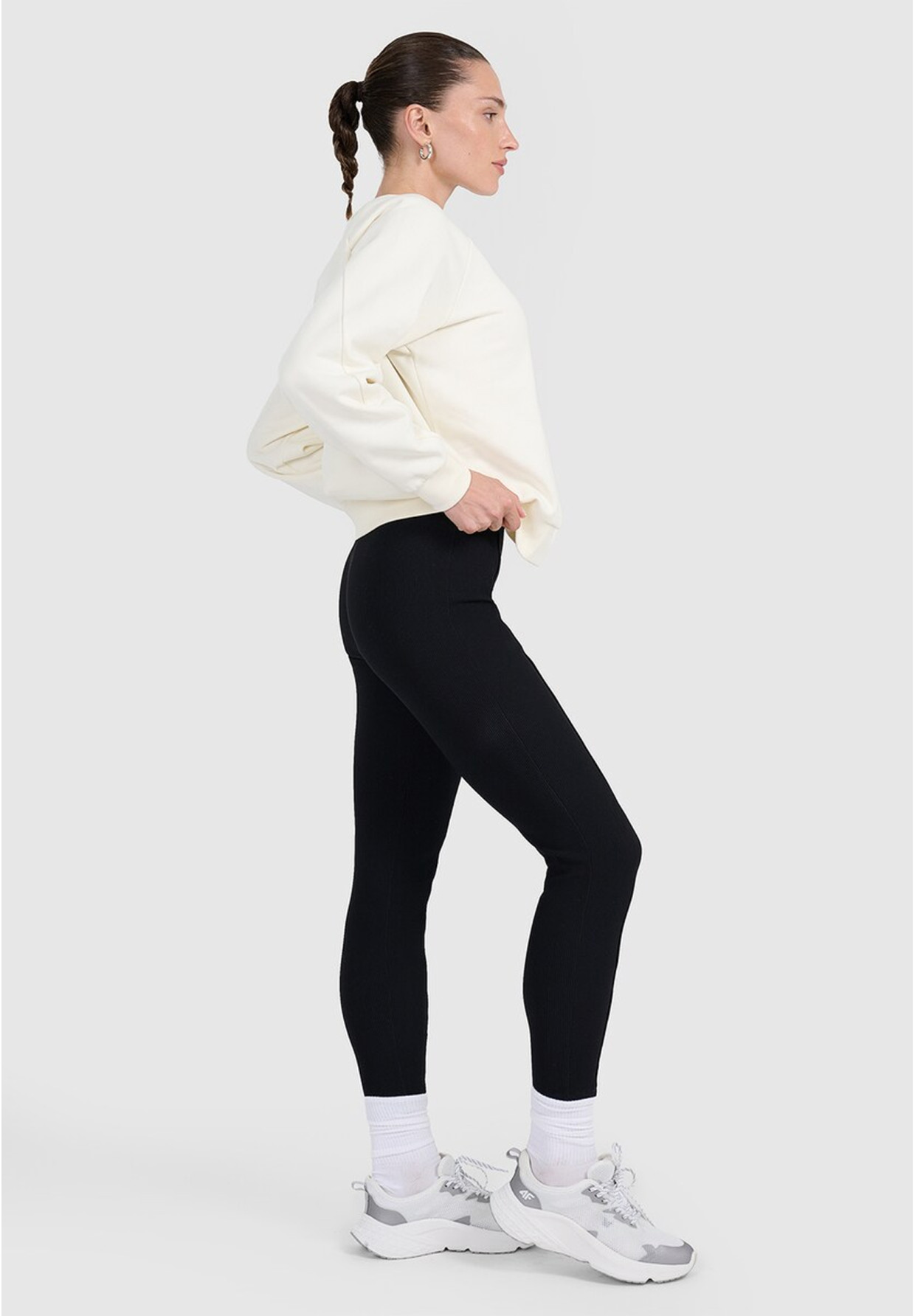 Legginsy Damskie 4F Sportowe Prążkowane Wysoki Stan Slim Czarne 4FWAW25TTIGF237