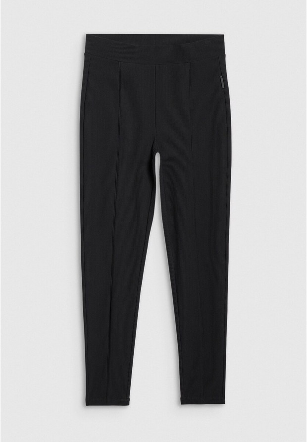 Legginsy Damskie 4F Sportowe Prążkowane Wysoki Stan Slim Czarne 4FWAW25TTIGF237