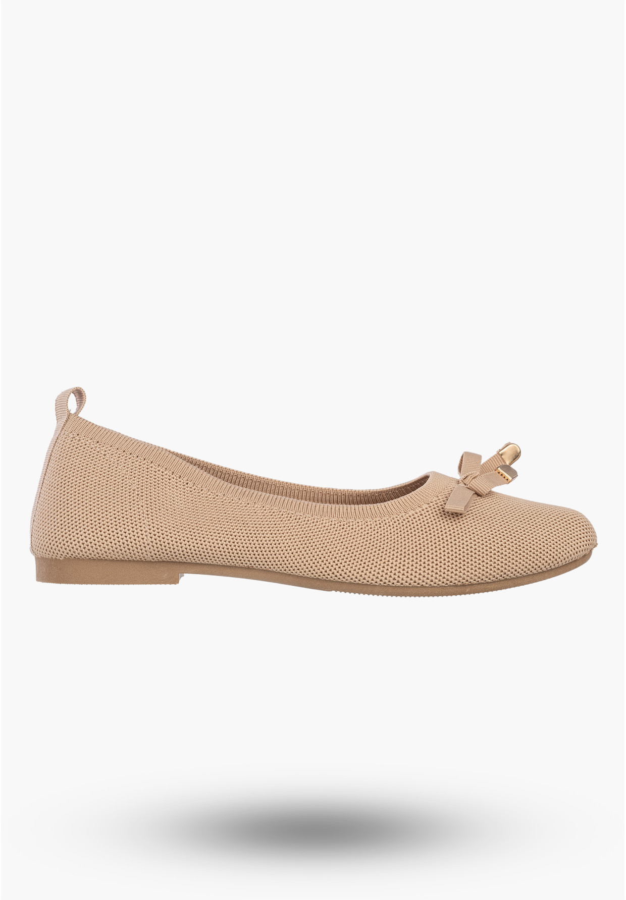 Baleriny Damskie Buty Z Kokardką Płaski Obcas Materiałowe Lekkie Beżowe