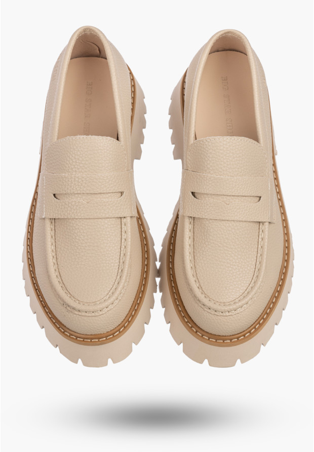 Mokasyny Damskie BIG STAR Buty Wsuwane Casual Gruba Podeszwa Beżowe NN274050