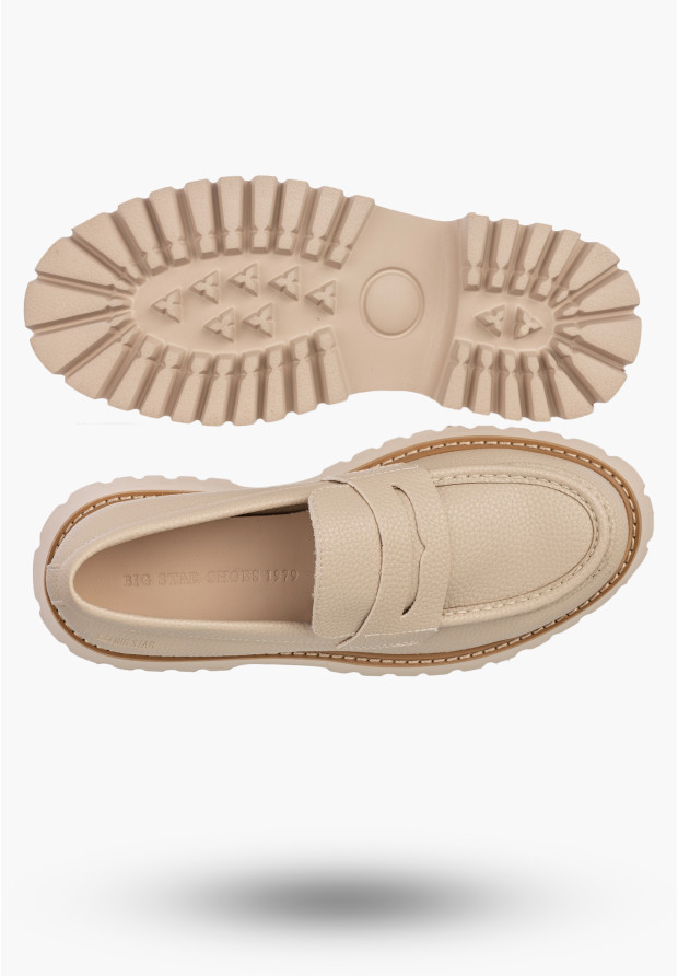Mokasyny Damskie BIG STAR Buty Wsuwane Casual Gruba Podeszwa Beżowe NN274050