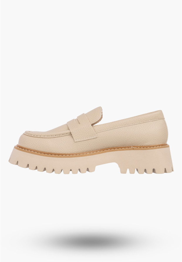 Mokasyny Damskie BIG STAR Buty Wsuwane Casual Gruba Podeszwa Beżowe NN274050
