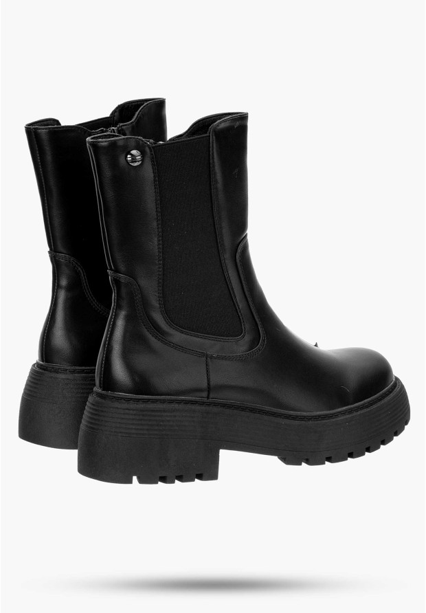 Botki Damskie Buty Na Zimę Czarne Wsuwane