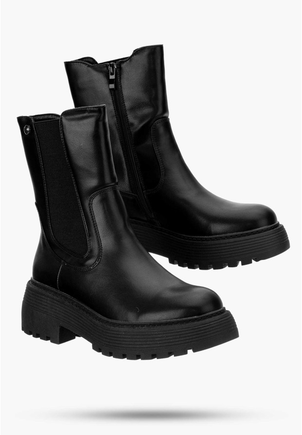Botki Damskie Buty Na Zimę Czarne Wsuwane