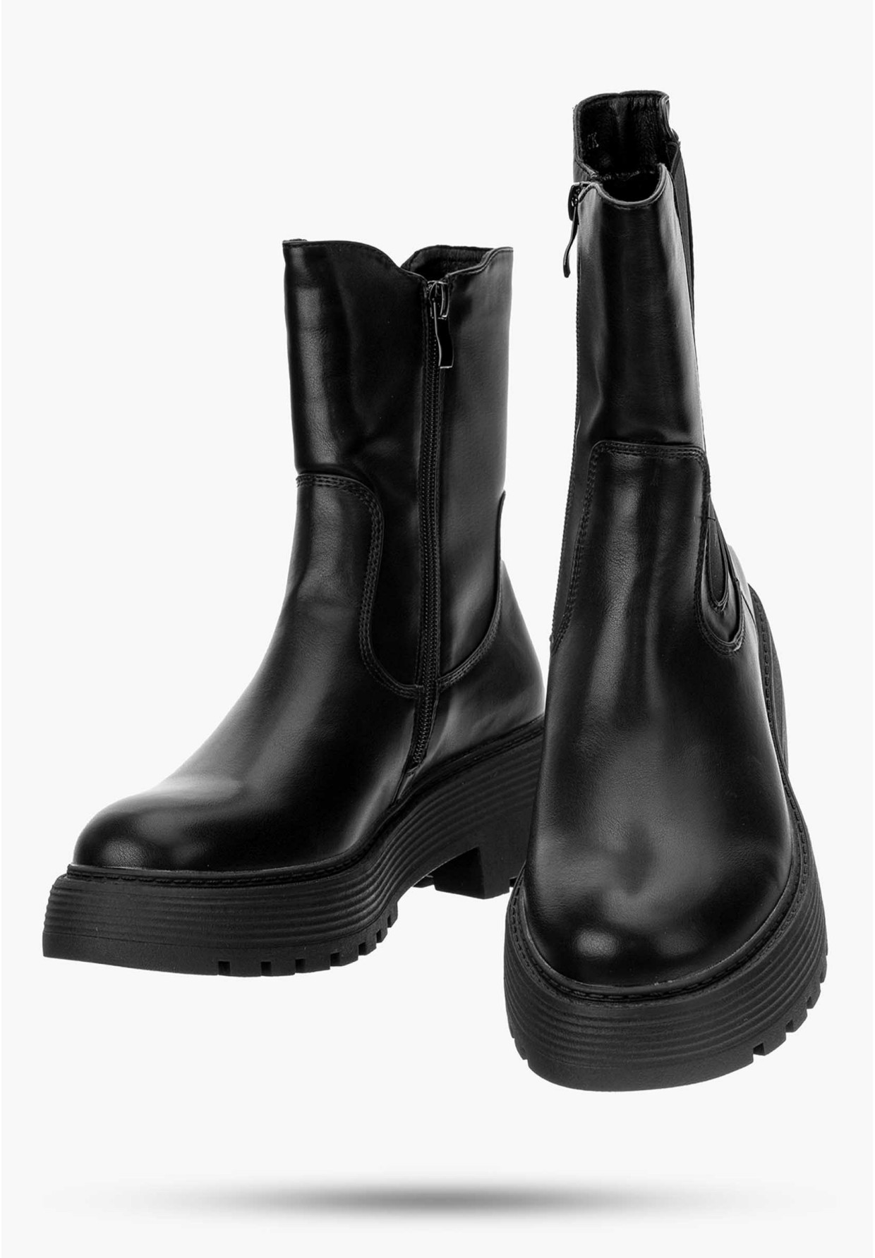 Botki Damskie Buty Na Zimę Czarne Wsuwane