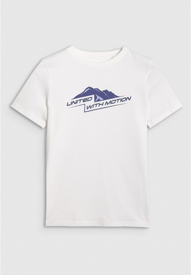Koszulka Chłopięca 4F T-shirt Z Nadrukiem Bawełniany Biały 4FJWAW25TTSHM2404
