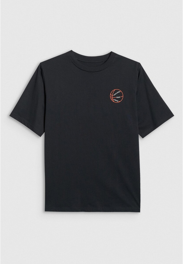 Koszulka Chłopięca 4F Oversize Bawełniana T-Shirt Casual Z Nadrukiem Czarna 4FJWAW25TTSHM2412