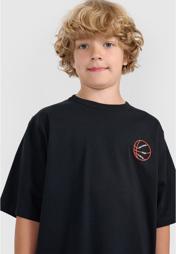 Koszulka Chłopięca 4F Oversize Bawełniana T-Shirt Casual Z Nadrukiem Czarna 4FJWAW25TTSHM2412