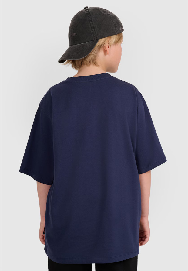 Koszulka Chłopięca 4F Oversize Bawełniana T-Shirt Casual Z Nadrukiem Granatowa 4FJWAW25TTSHM2412