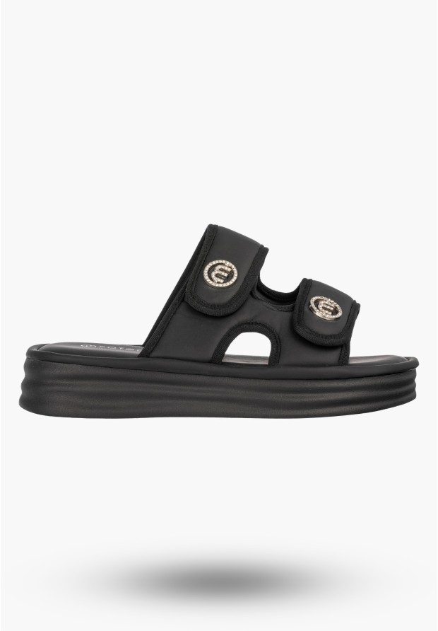 Klapki Damskie Buty Na Rzep Letnie Na Platformie Stylowe Czarne POTOCKI