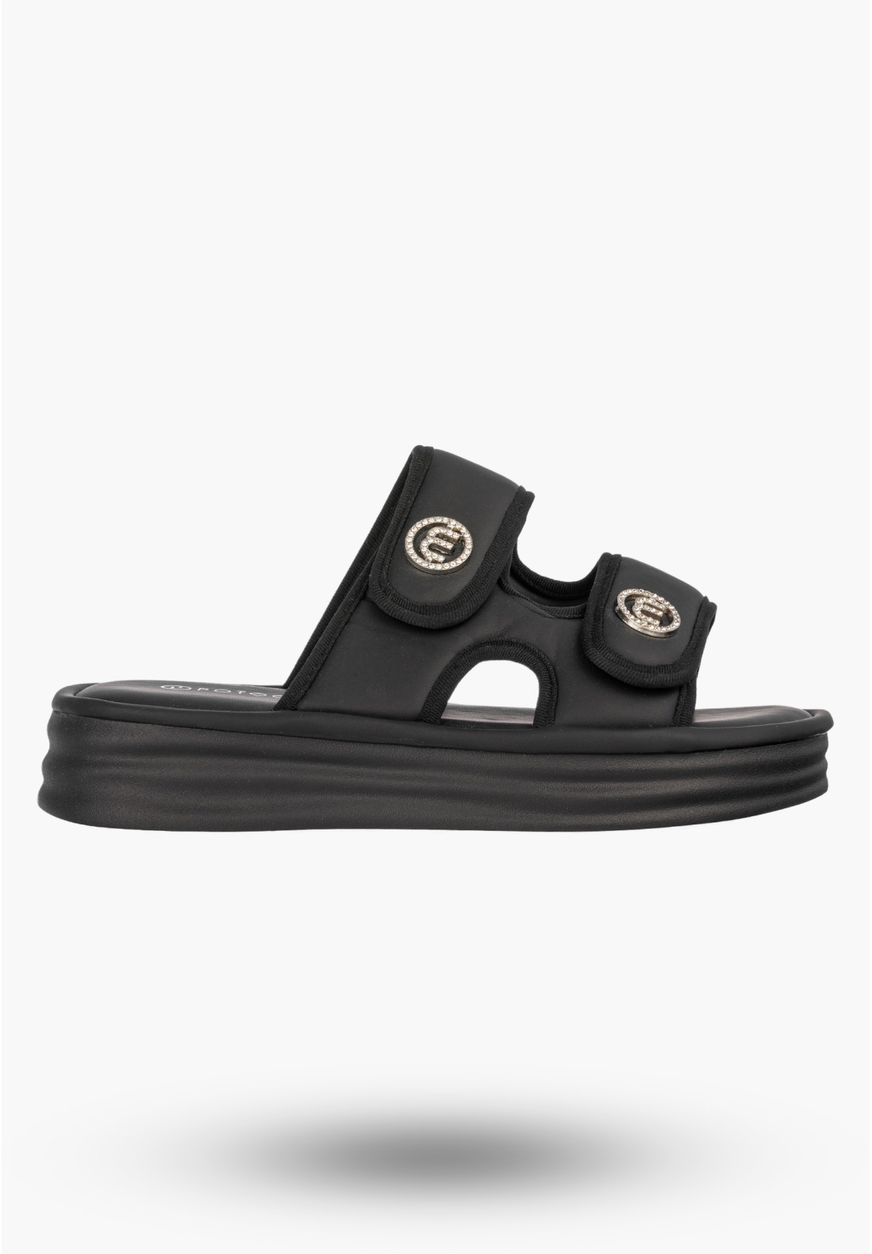 Klapki Damskie Buty Na Rzep Letnie Na Platformie Stylowe Czarne POTOCKI