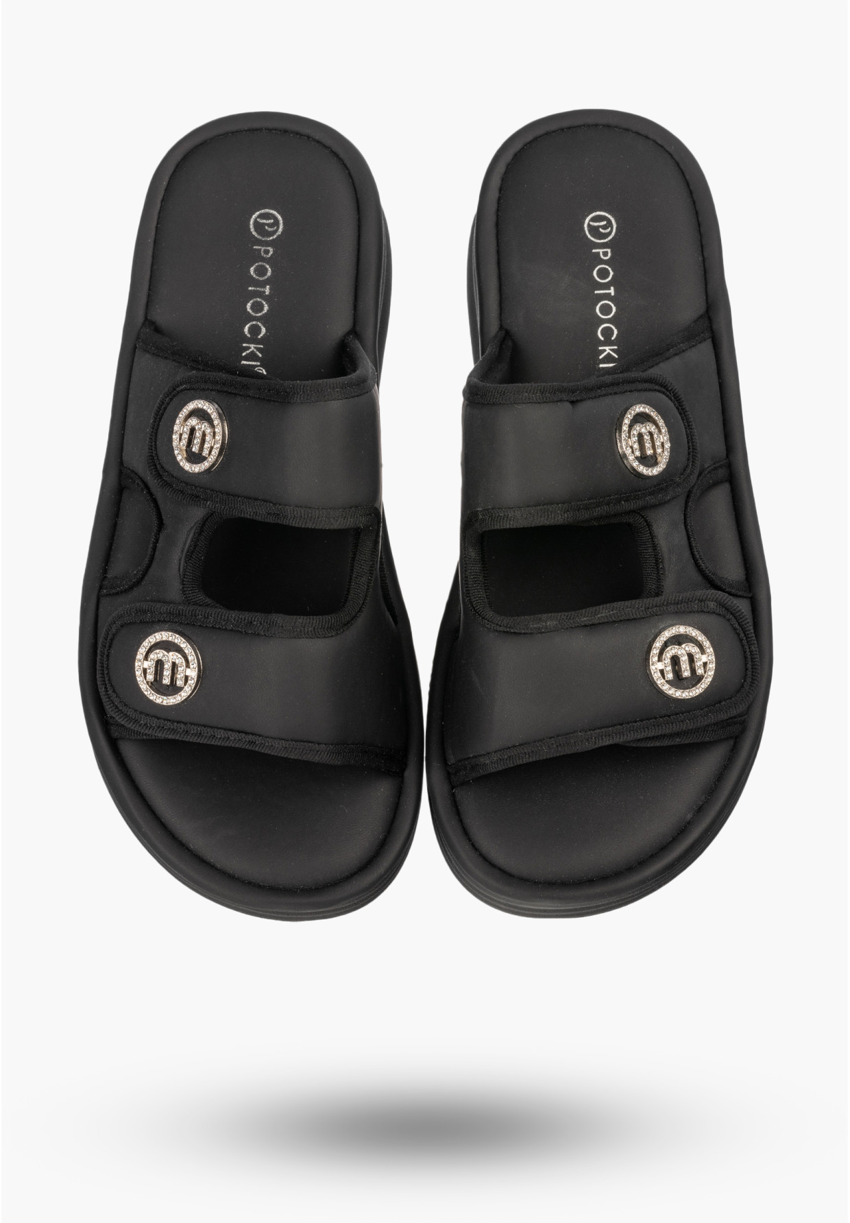 Klapki Damskie Buty Na Rzep Letnie Na Platformie Stylowe Czarne POTOCKI