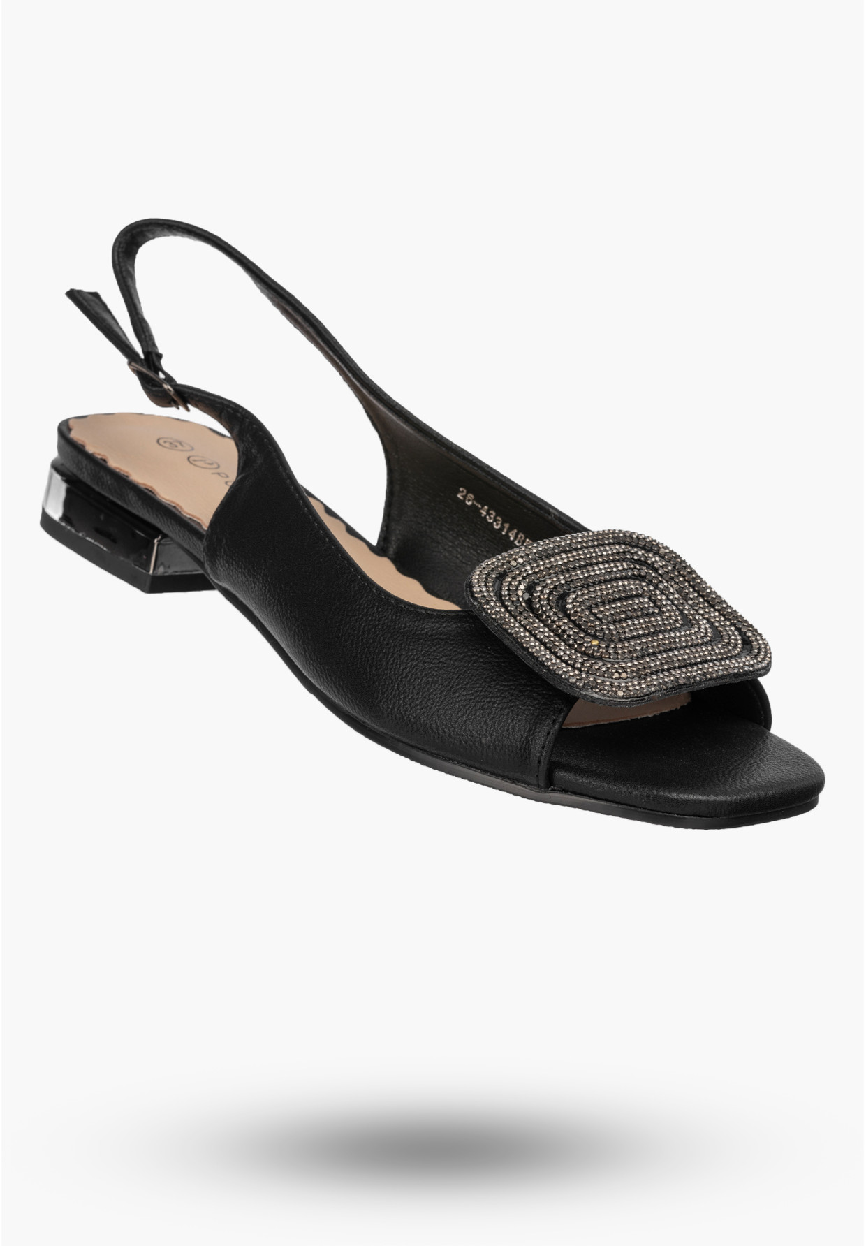 Sandały Damskie Buty Eleganckie Z Ozdobą Skórzana Wkładka Czarne POTOCKI