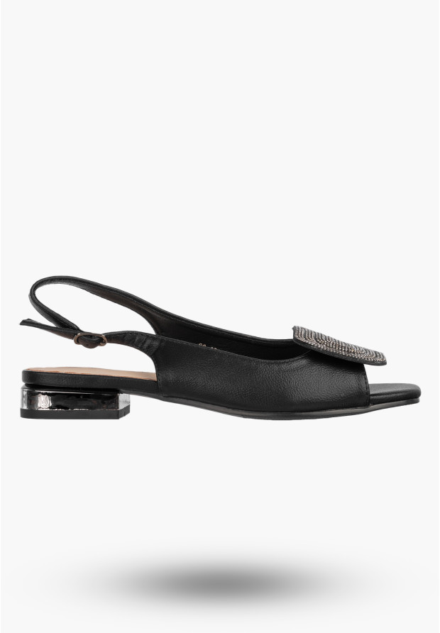 Sandały Damskie Buty Eleganckie Z Ozdobą Skórzana Wkładka Czarne POTOCKI