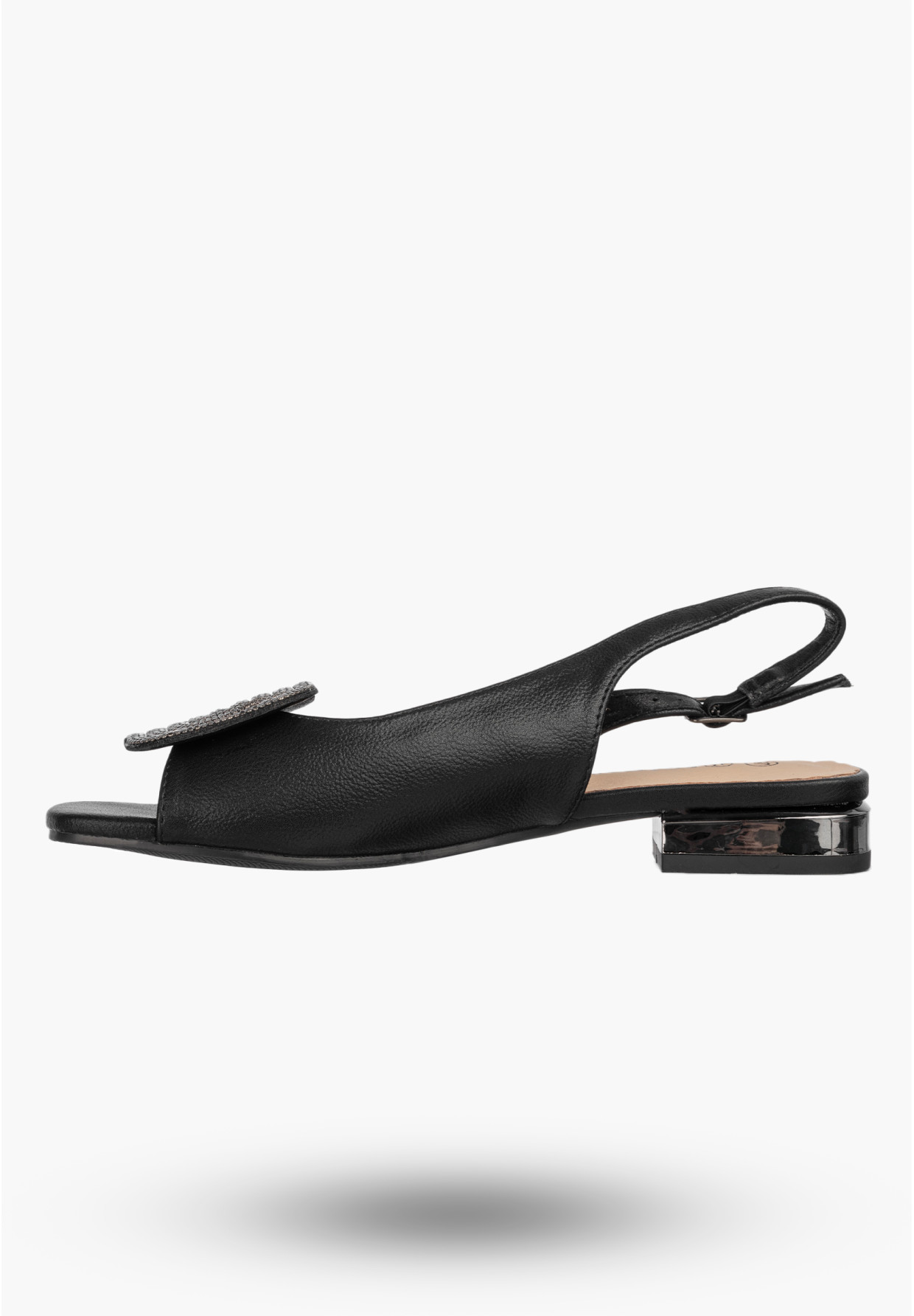 Sandały Damskie Buty Eleganckie Z Ozdobą Skórzana Wkładka Czarne POTOCKI