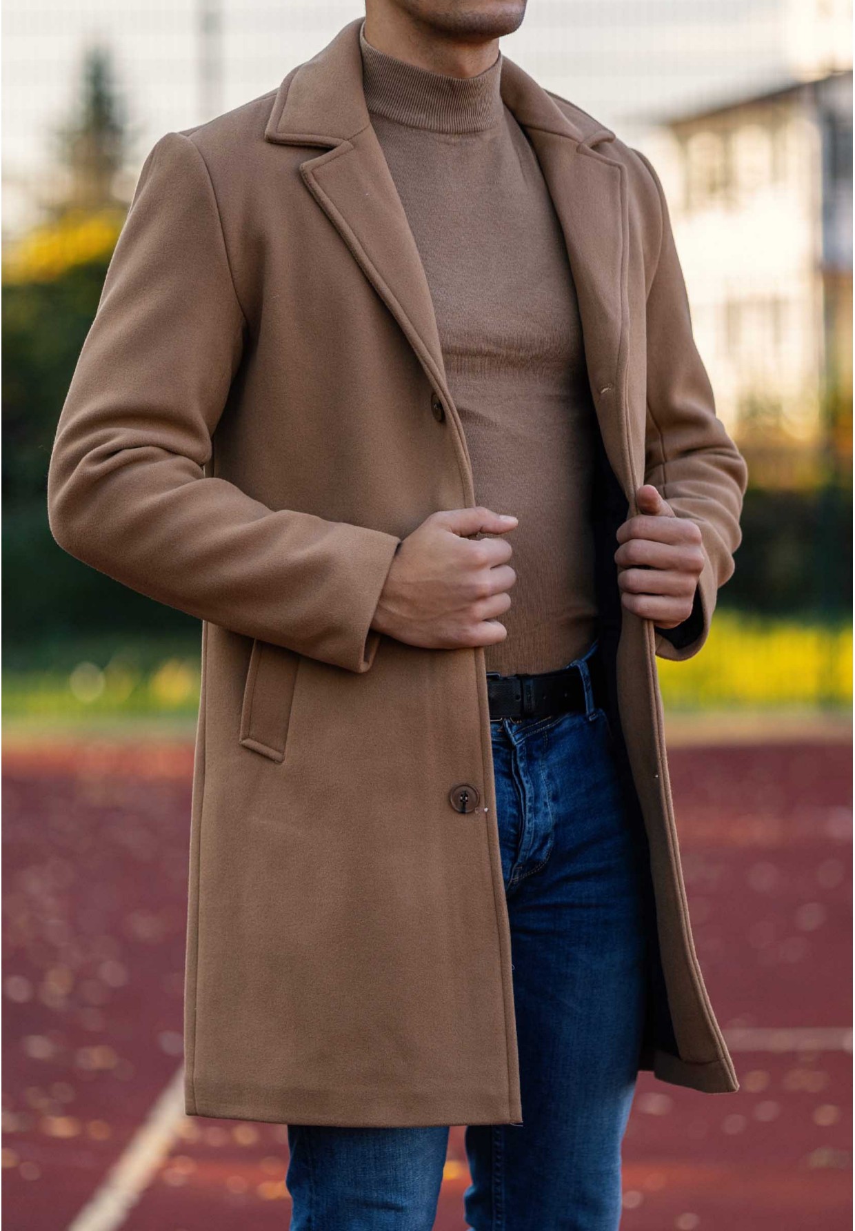 Płaszcz Męski Długi Camel Elegancki