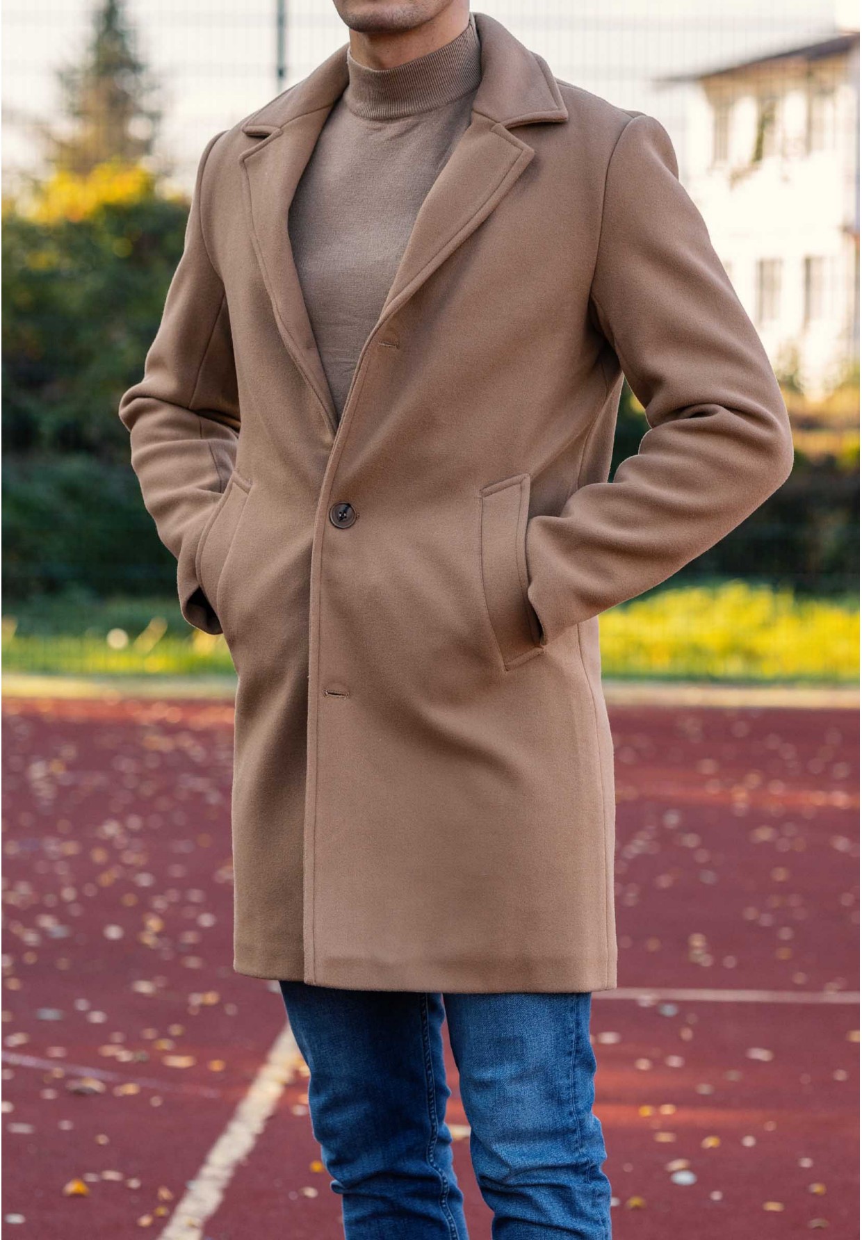 Płaszcz Męski Długi Camel Elegancki